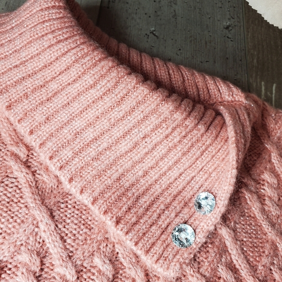 Little Lass Blush Pink Sleeveless Frayed Hem Sparkly Knit Turtle Neck Sweater 2T - Picture 9 of 14